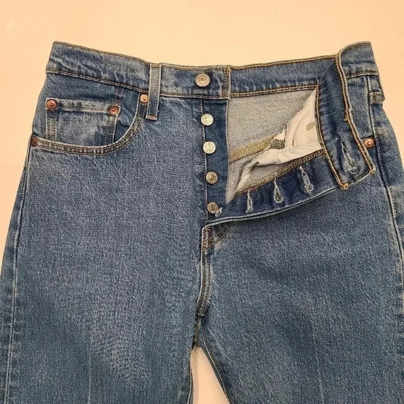 Levi's 501 S Skinny Straight Leg Jeans Blue Denim Button Fly Front 27 - Picture 4 of 16